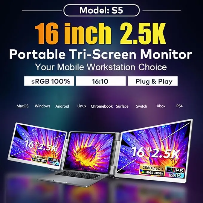 S5 Triple Screen Laptop Monitor Extender