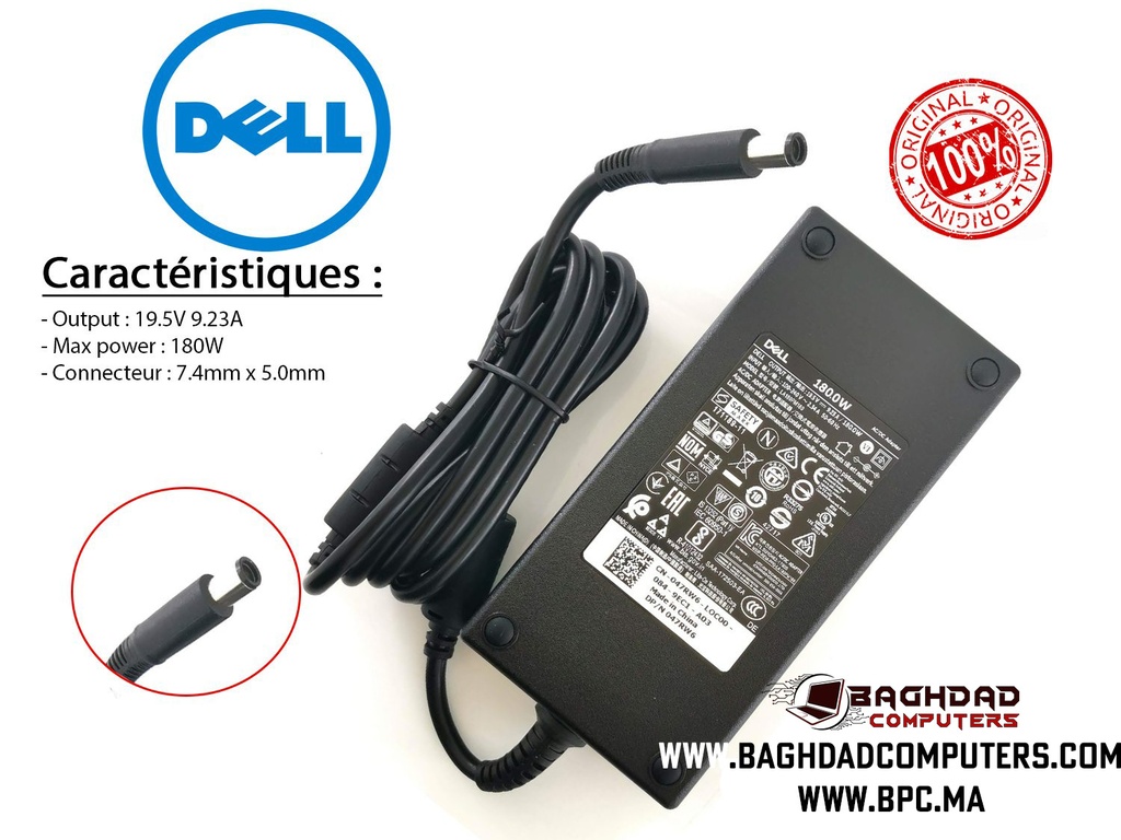 CHARGEUR DELL 180W 19V 9.23A ALIENWARE G15 PRECISION