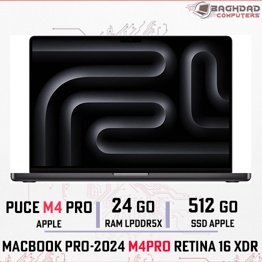 MacBook Pro 16.2 2024 M4 Pro 24Go 512Go (NOIRE SIDERALE)