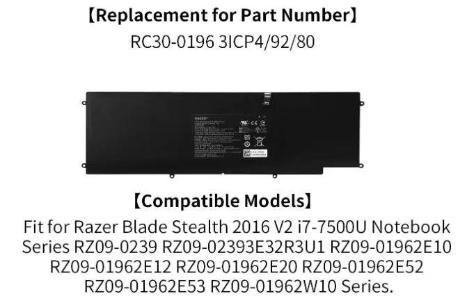 Batterie RC30-0196 pour ordinateur portable Razer Blade Stealth