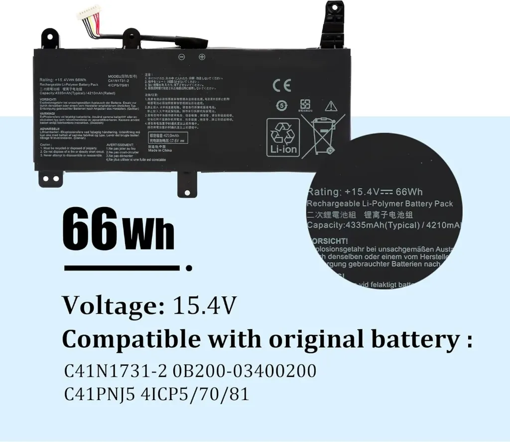C41N1731-2 Batterie ASUS ROG Strix G17 G731GU G731GV G731GW Series