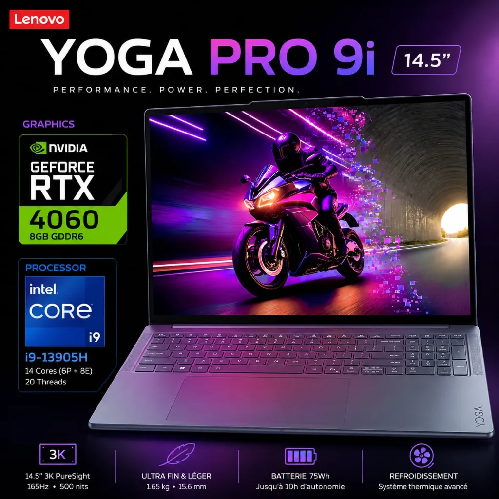 LENOVO YOGA PRO 9 14IRP8 3K OLED (i9-13905H) RTX 4060 32Go DDR5 512 Go   