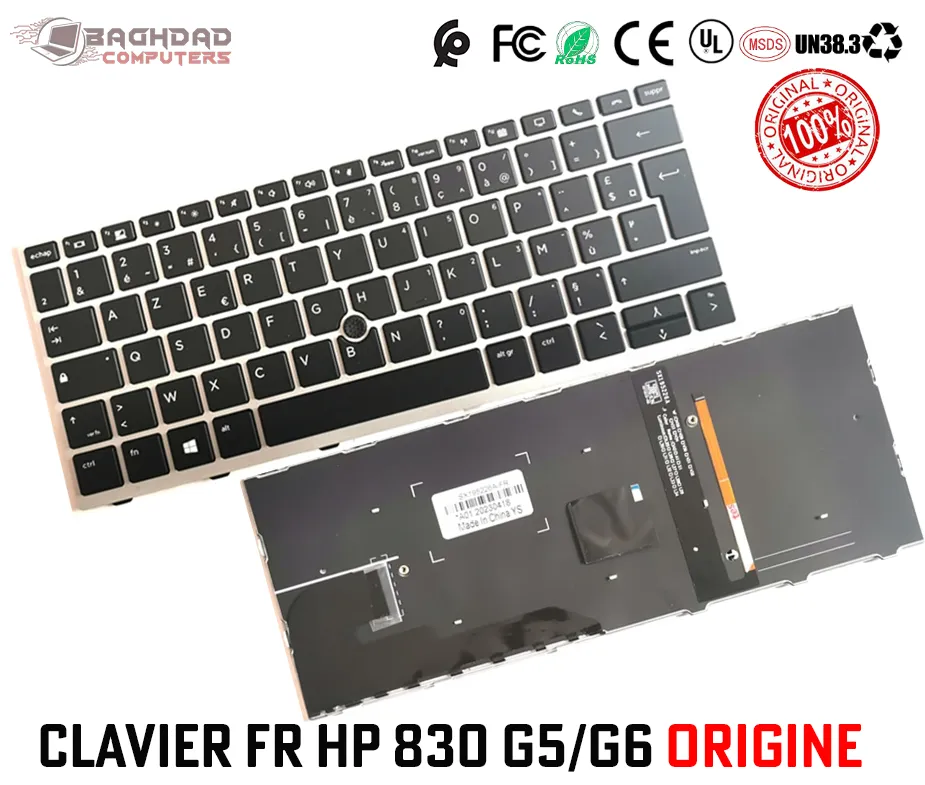 Clavier HP EliteBook AZERTY/QWERTY 830 G5 G6 Rétroéclairage