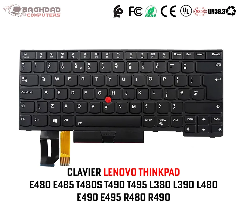 Clavier Lenovo T480S/T490 E480 E485 T495 L380 L390 L480 E490 E495 R480 R49