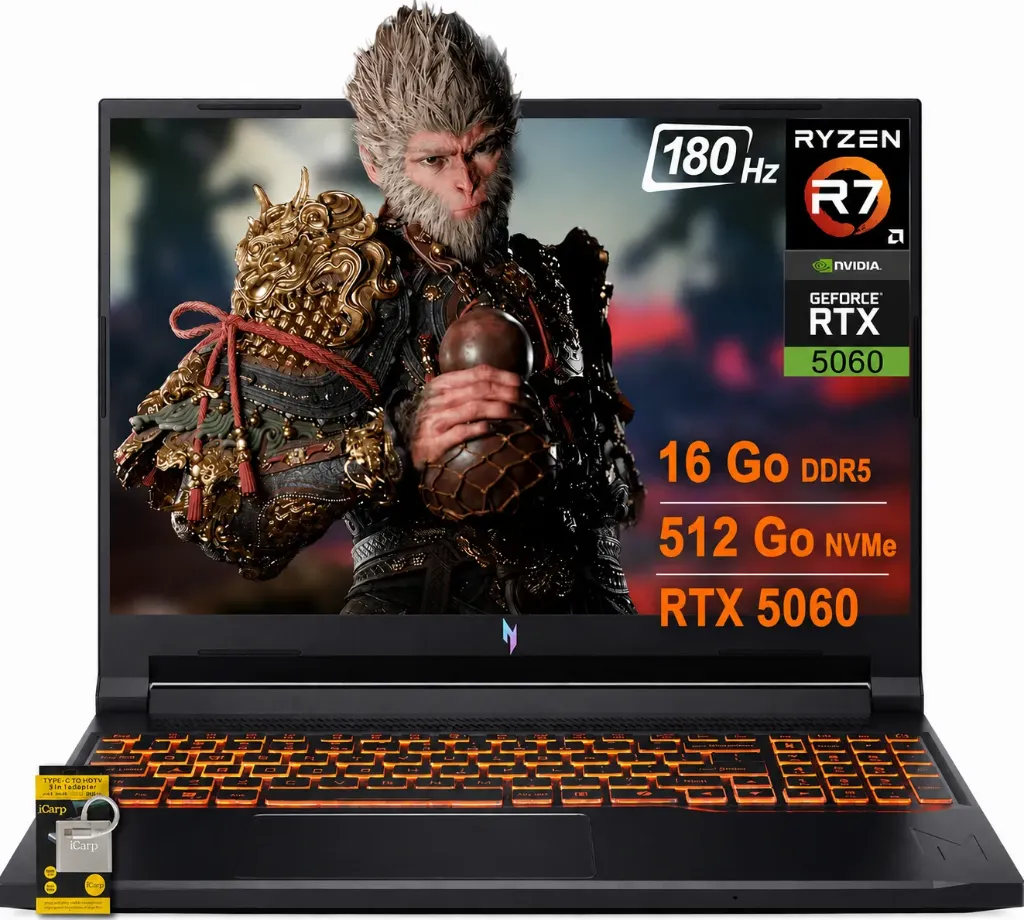 ACER NITRO ANV16-42 AMD RYZ 7 260W RTX 5060 16Go DDR5 512Go 180Hz  