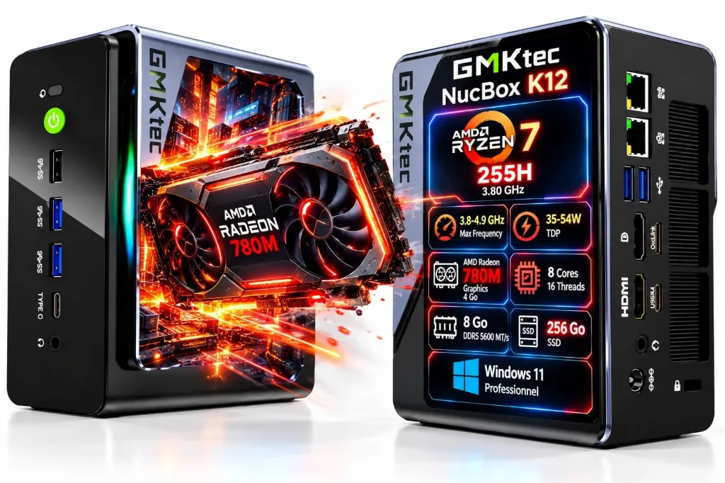 MINI PC GMKTEK NUCBOX K12 AMD RYZ 7 255H 8Go DDR5 256Go 4VRAM 
