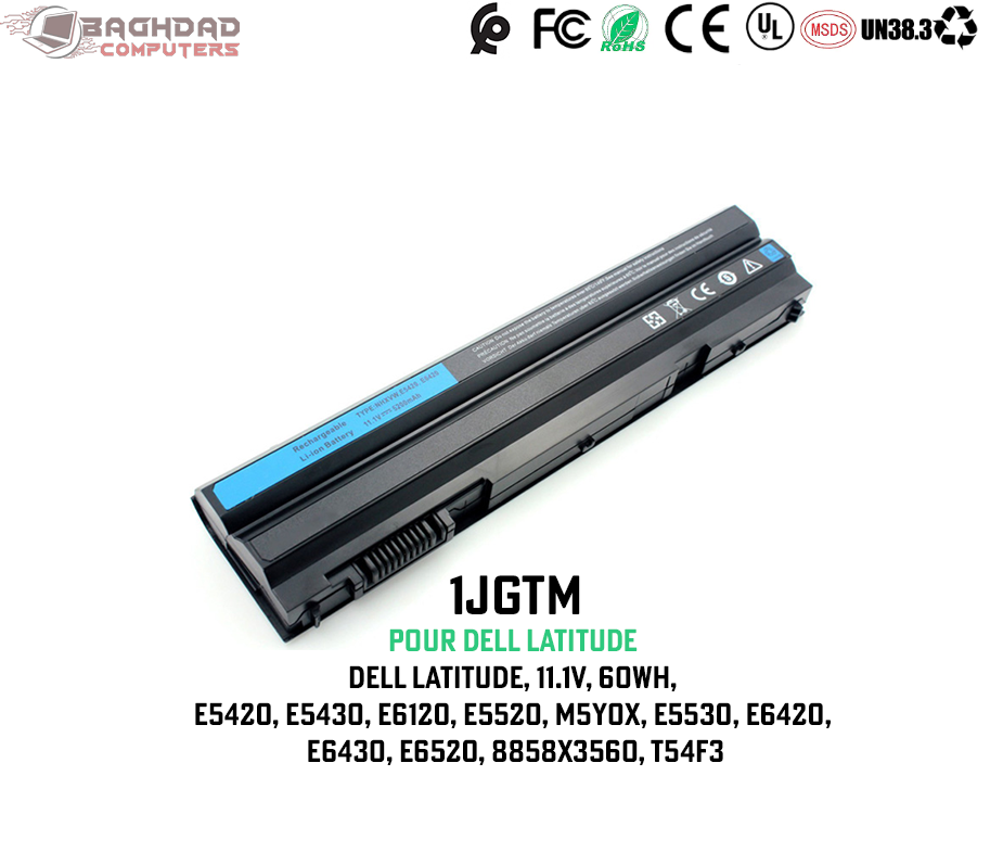 JGTM-Batterie Dell Latitude E5420, E5430, E6120, E5520, M5Y0X, E5530, E6420, E6420, E6430, E6520, 8858x3560, T54F3