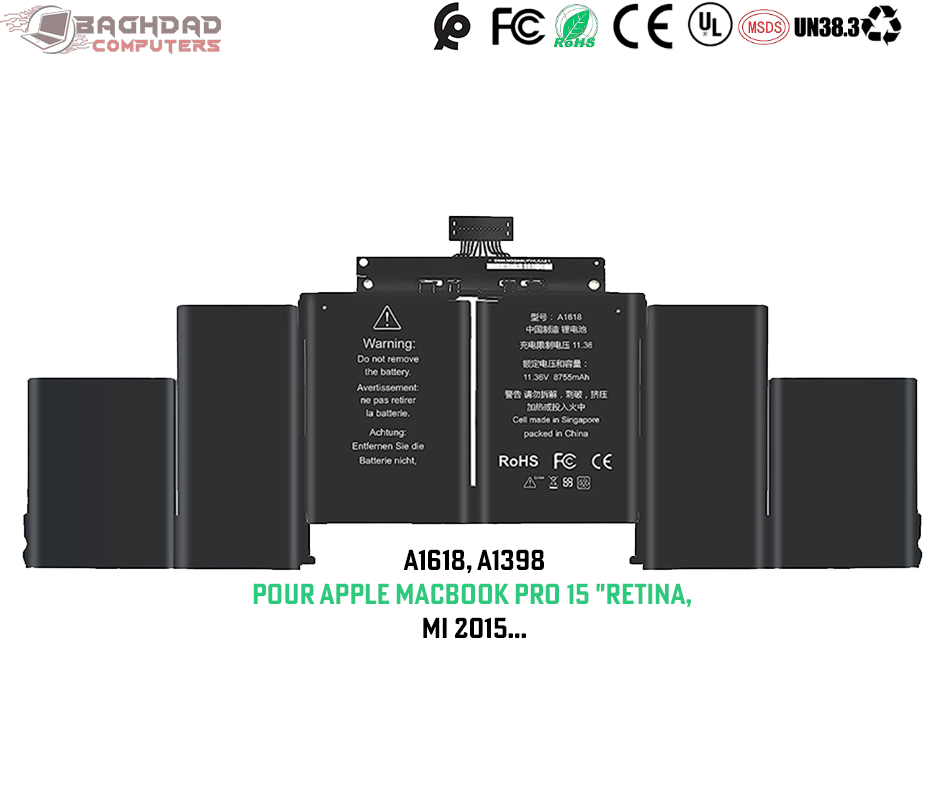 [BATTA1618-A1398] Batterie Apple Macbook Pro 15" Retina A1618, A1398