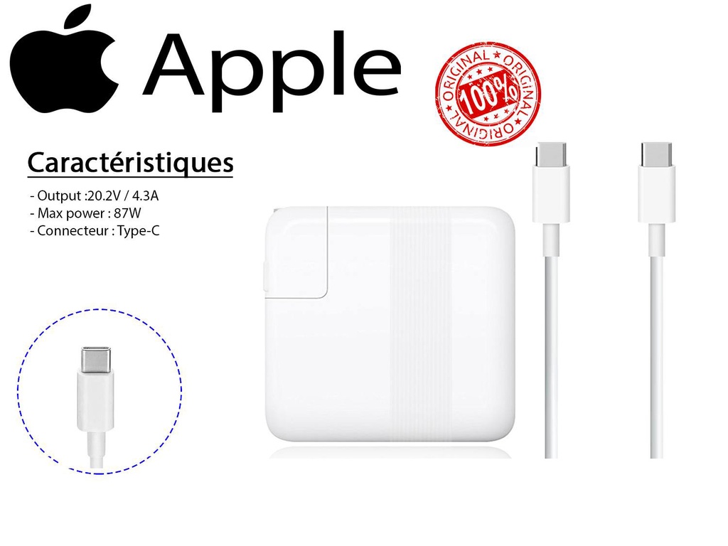 APPLE CHARGEUR 87W TYPE C