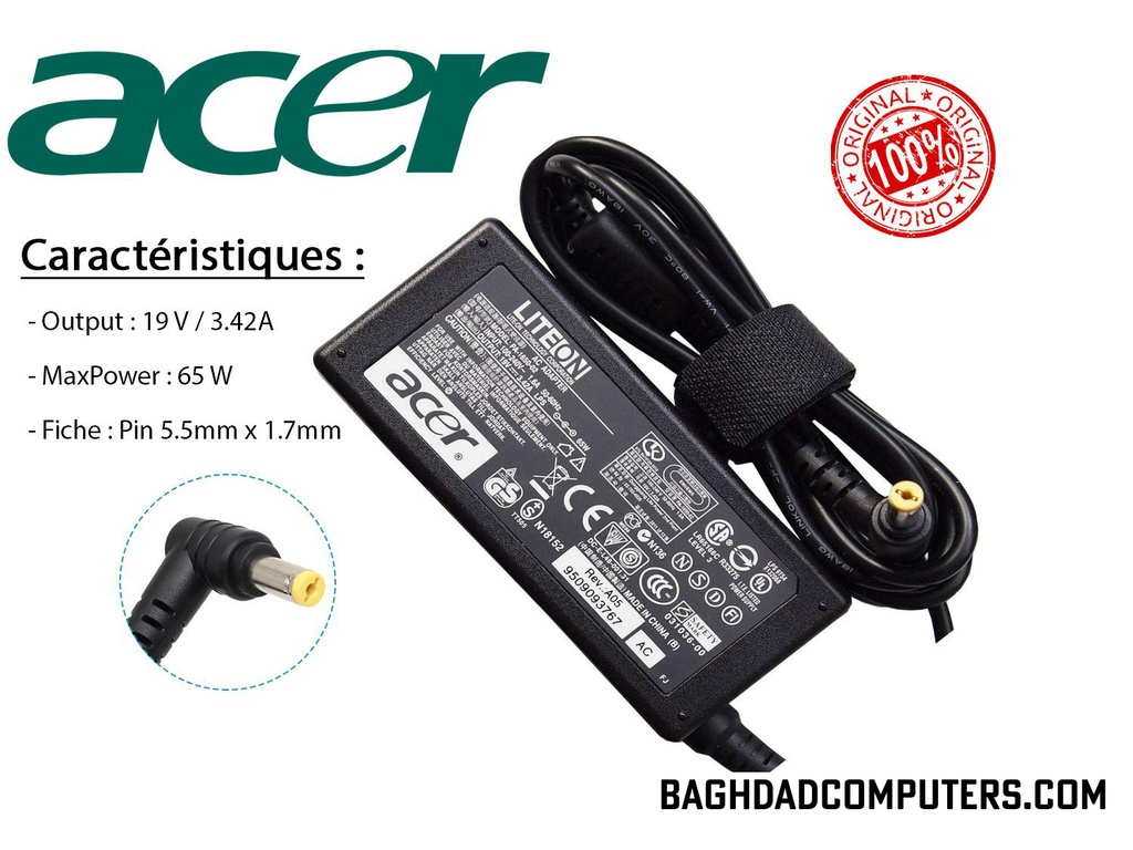 CHARGEUR ACER 19V 3.43/2.37 65W