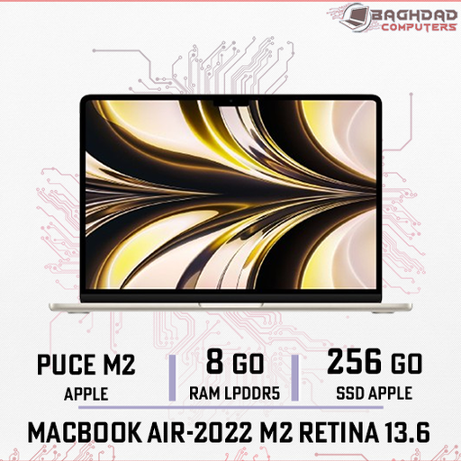 MacBook Air 13.6 M2-2022 8Go 256Go (Starlight)